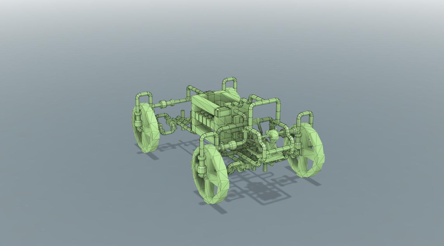 3D Wireframe Chassis CAD Front Isometric